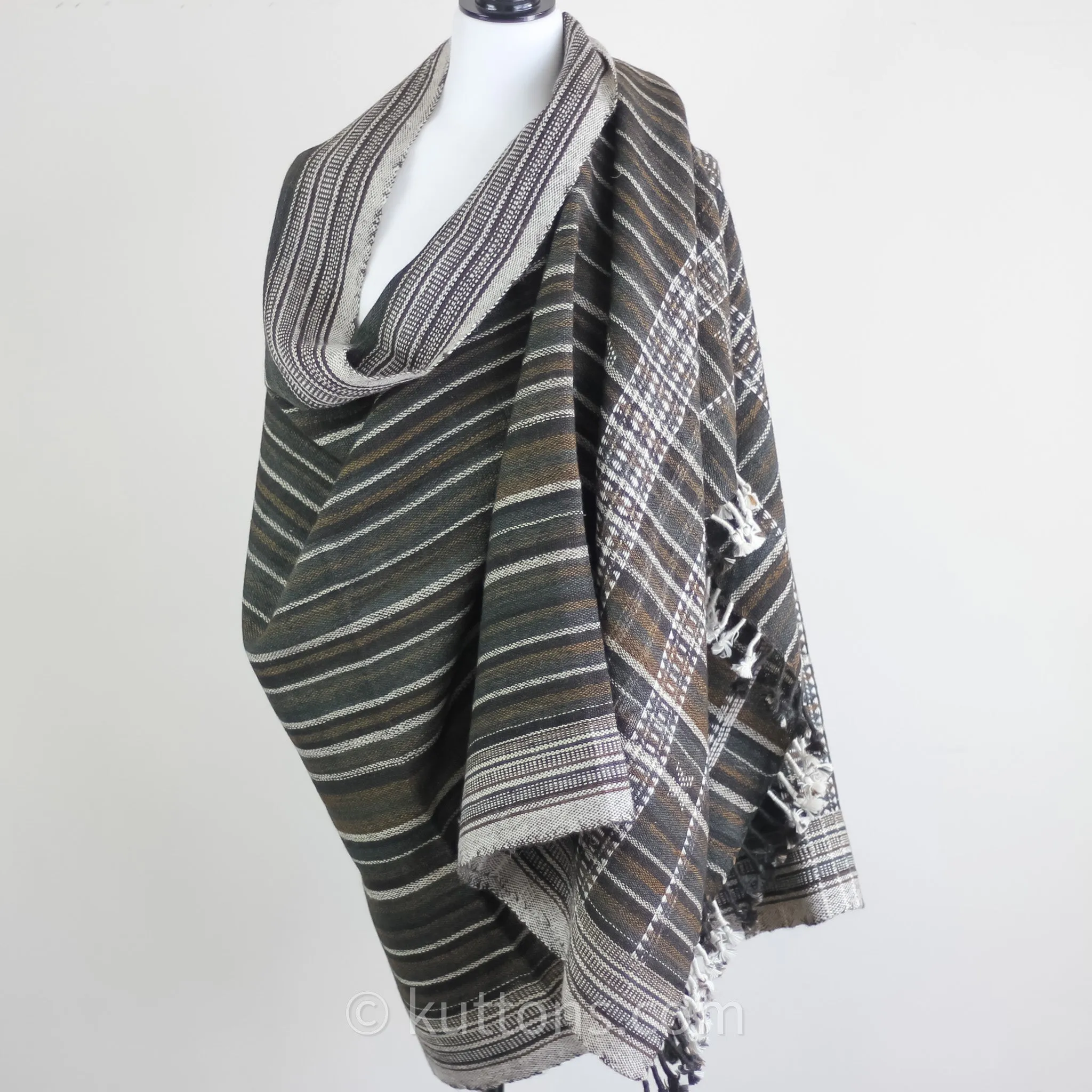 Handspun & Handwoven Ethnic Desi Wool Shawl cum Throw | Brown, 38x86"