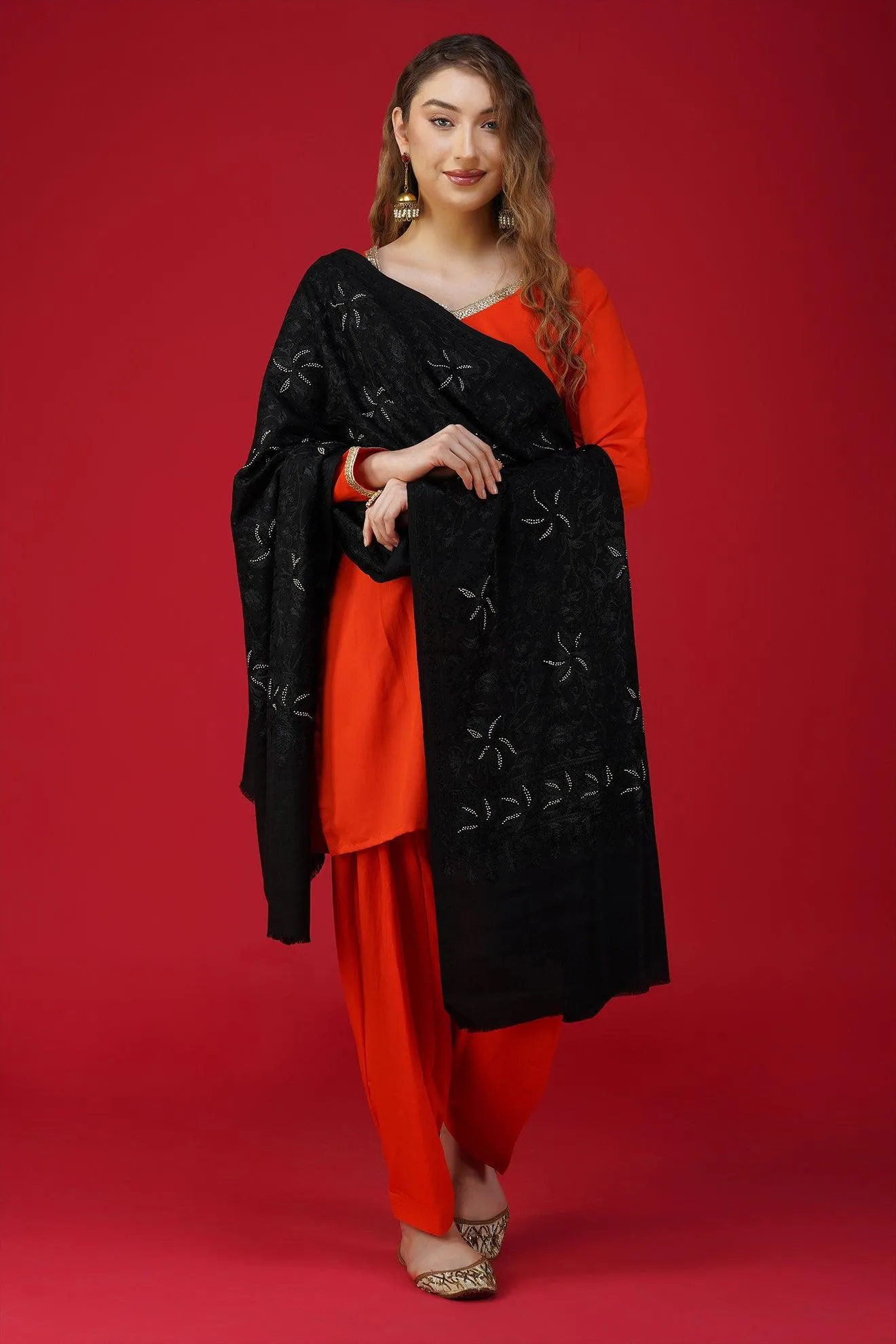 Handwoven Ethnic   Embroidered Pure Woolen Shawl ST-10