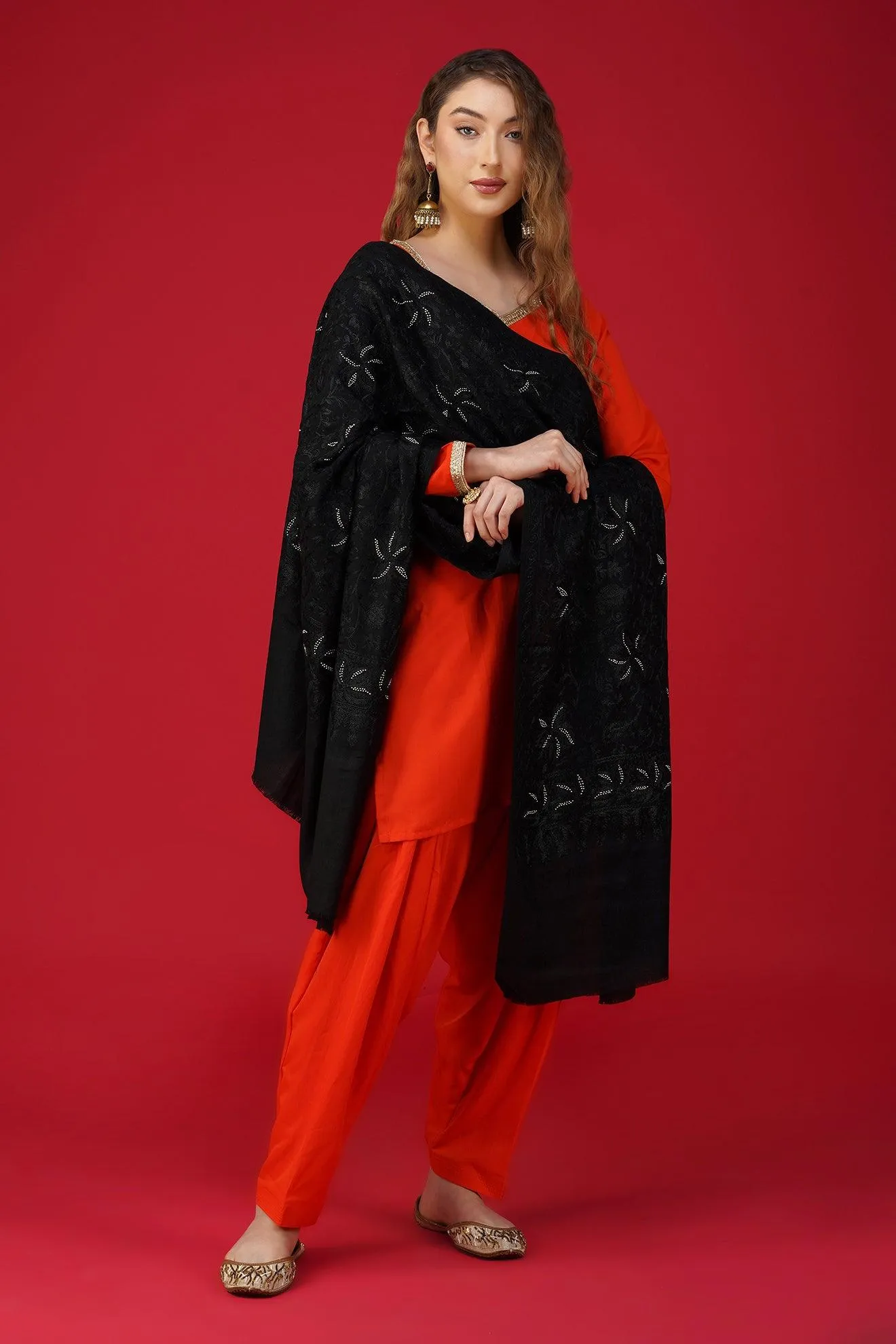 Handwoven Ethnic   Embroidered Pure Woolen Shawl ST-10