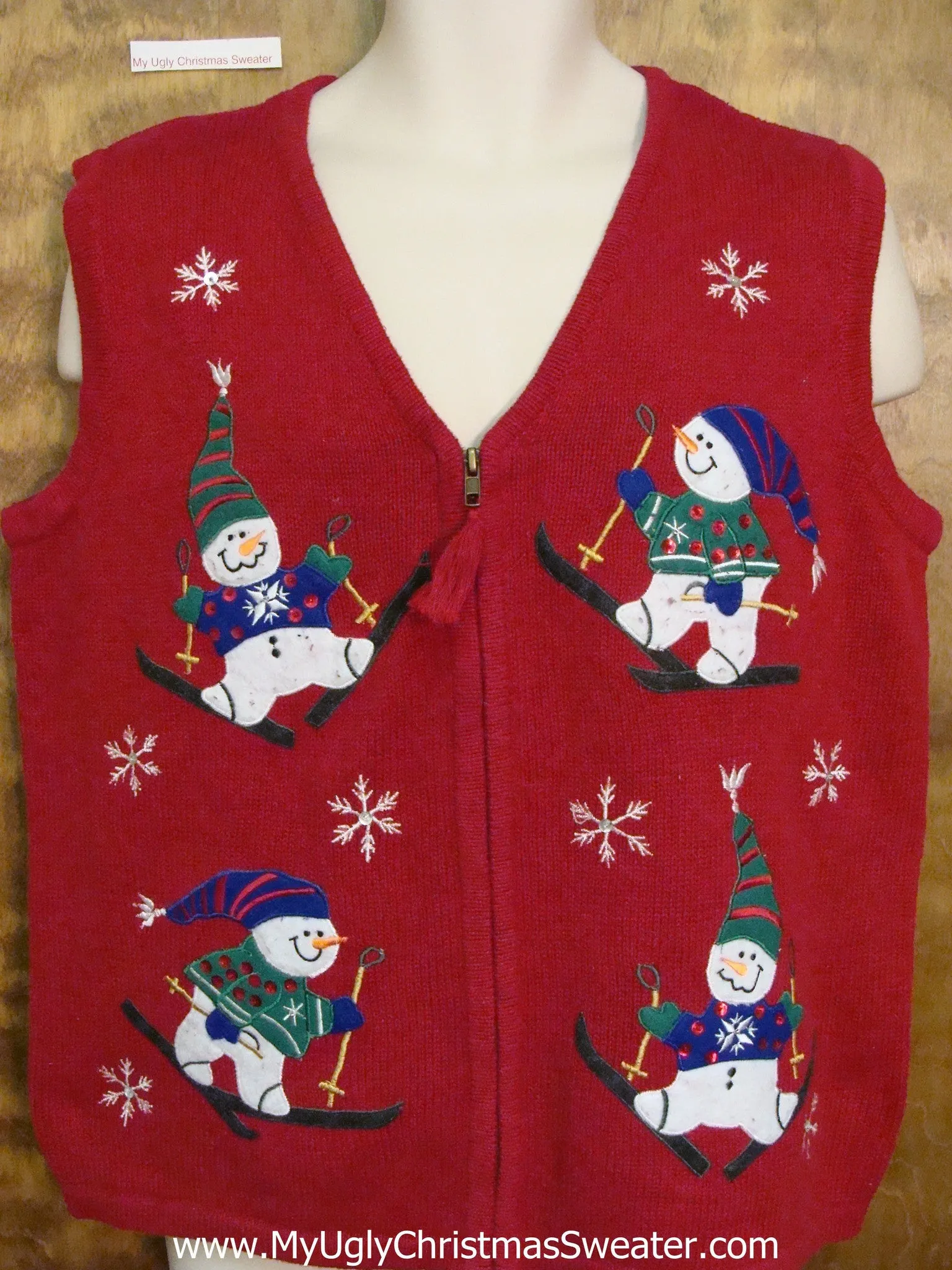 Happy Skiing Snowmen Corny Christmas Sweater Vest