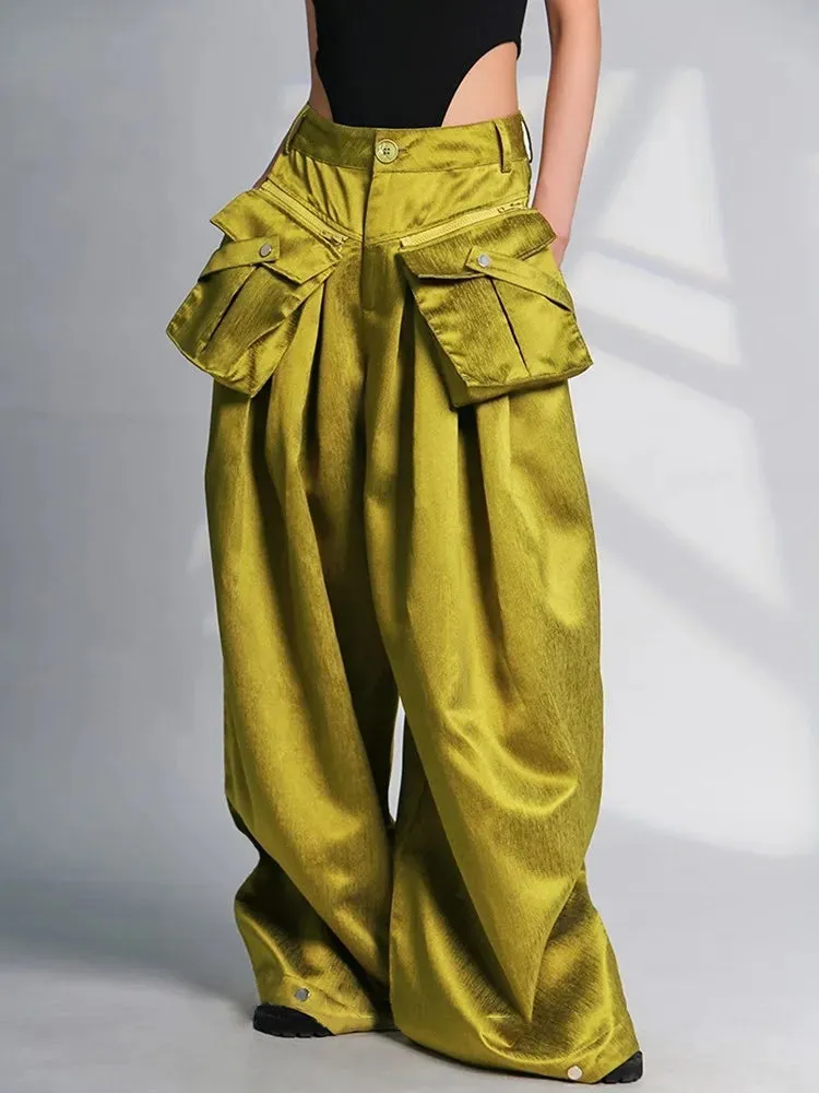 HEYFANCYSTYLE Elegant Wide Leg Pants with Oversized Pockets