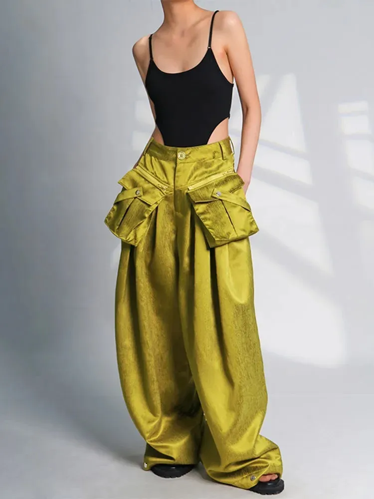 HEYFANCYSTYLE Elegant Wide Leg Pants with Oversized Pockets