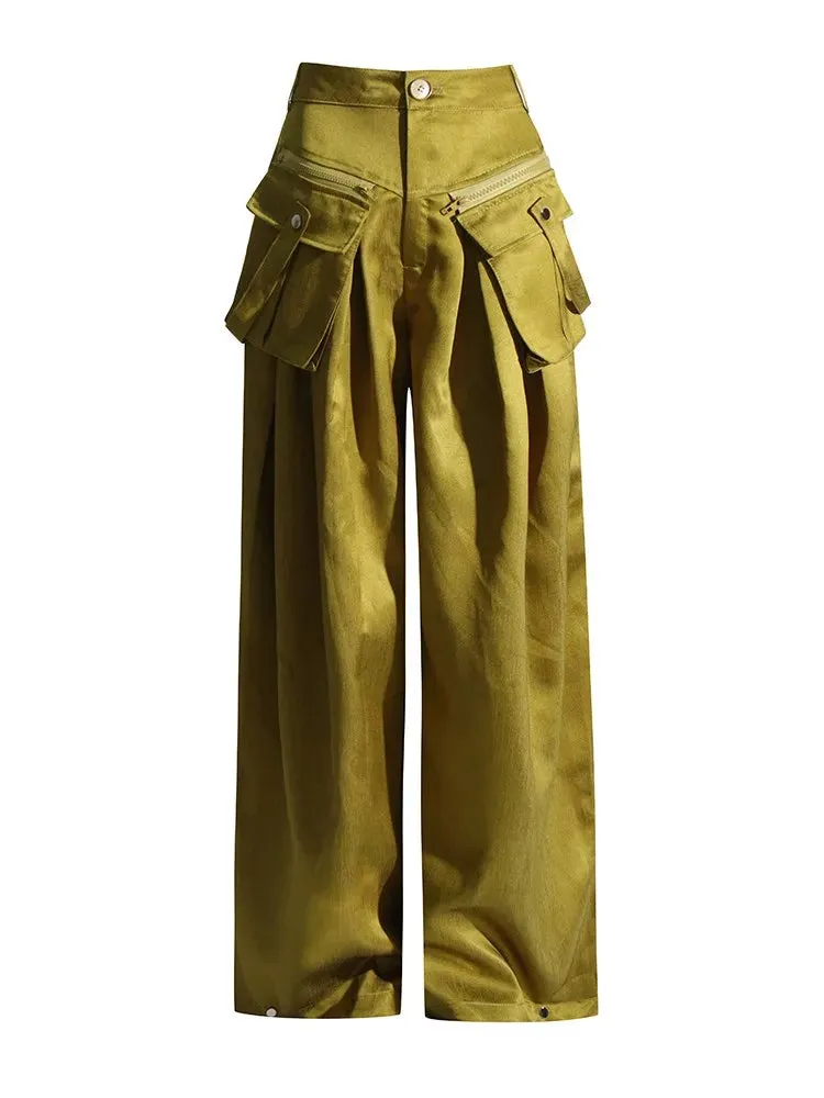 HEYFANCYSTYLE Elegant Wide Leg Pants with Oversized Pockets