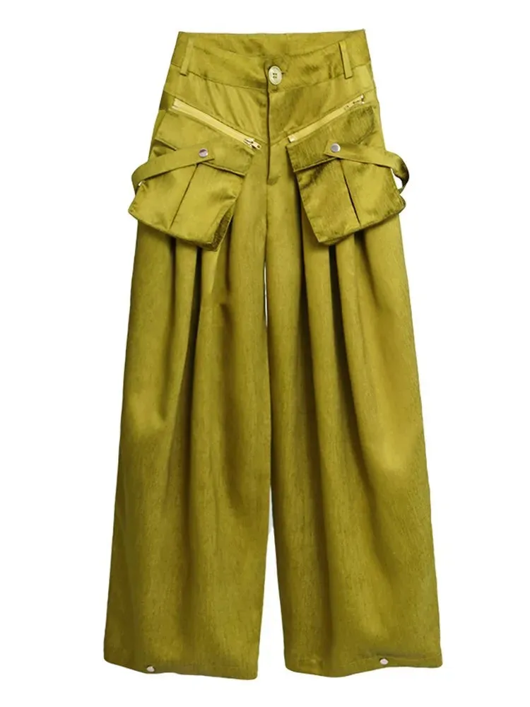 HEYFANCYSTYLE Elegant Wide Leg Pants with Oversized Pockets