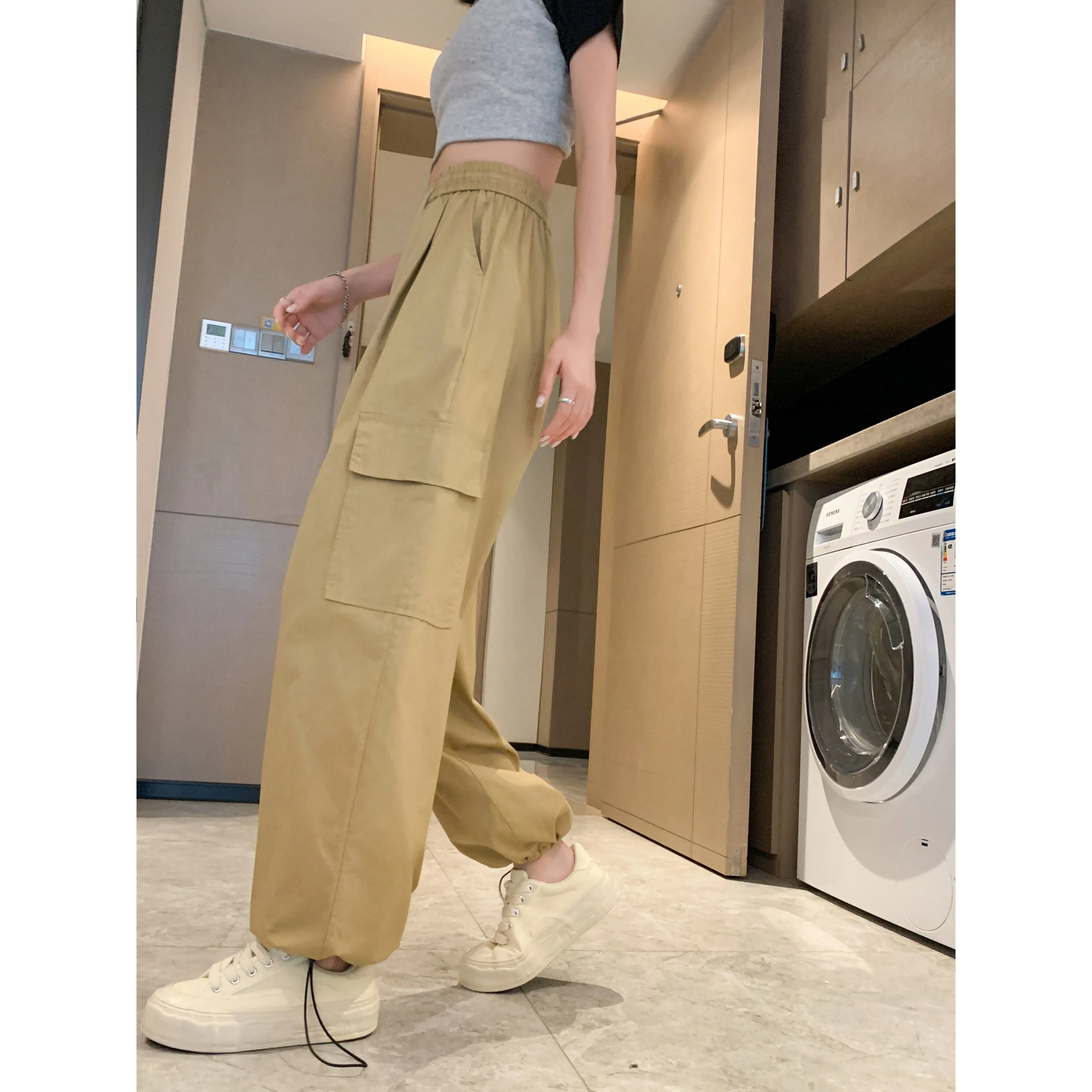 High-Waisted Straight Leg Quick-Drying Thin Sun Protection Drawstring Pants