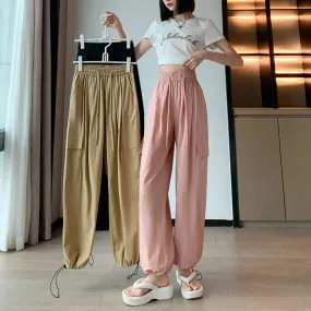 High-Waisted Straight Leg Quick-Drying Thin Sun Protection Drawstring Pants