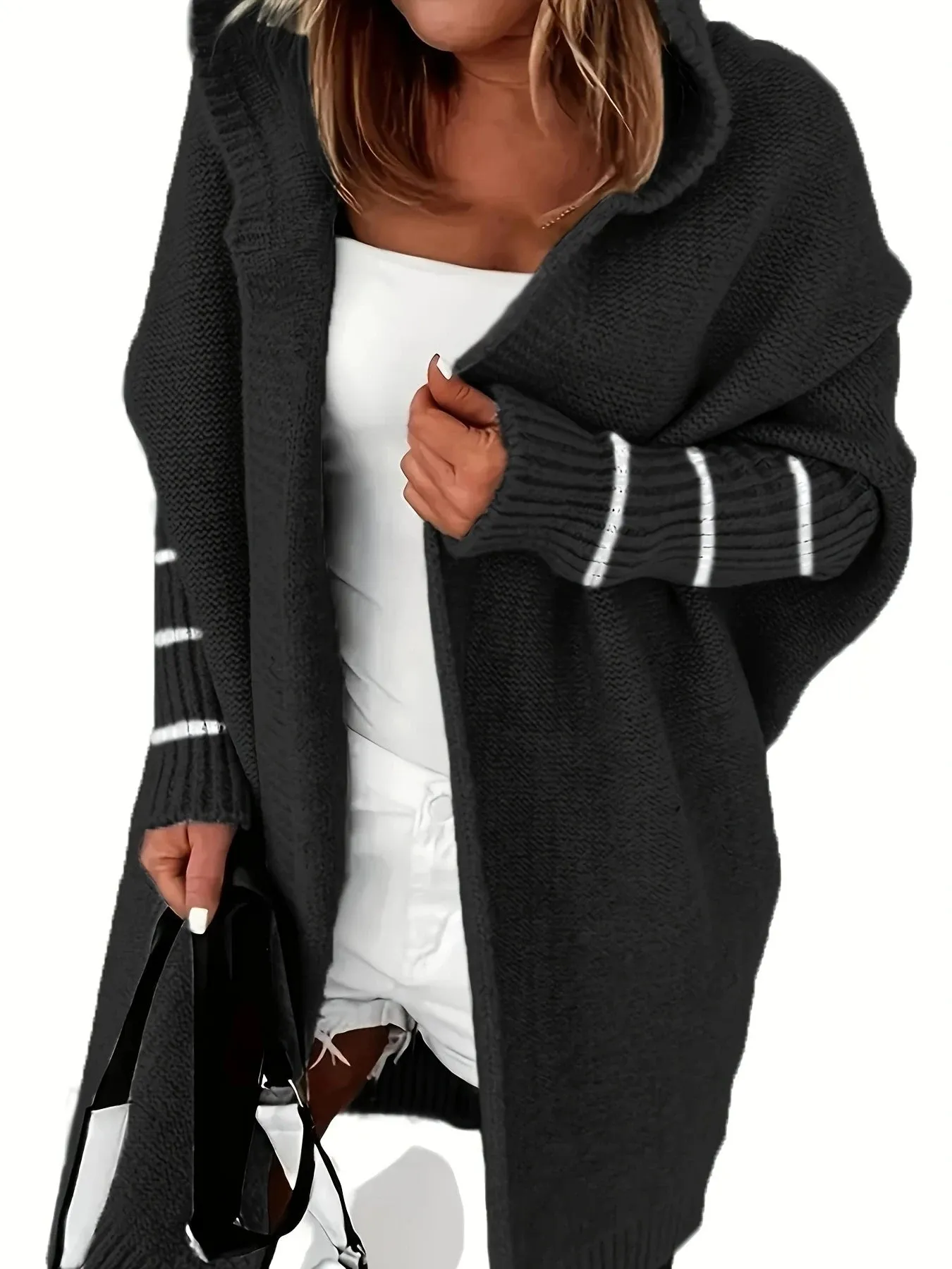 Hooded Knitted Cardigan Long Sleeve Casual Sweater for Winter & Fall Women's Clothing