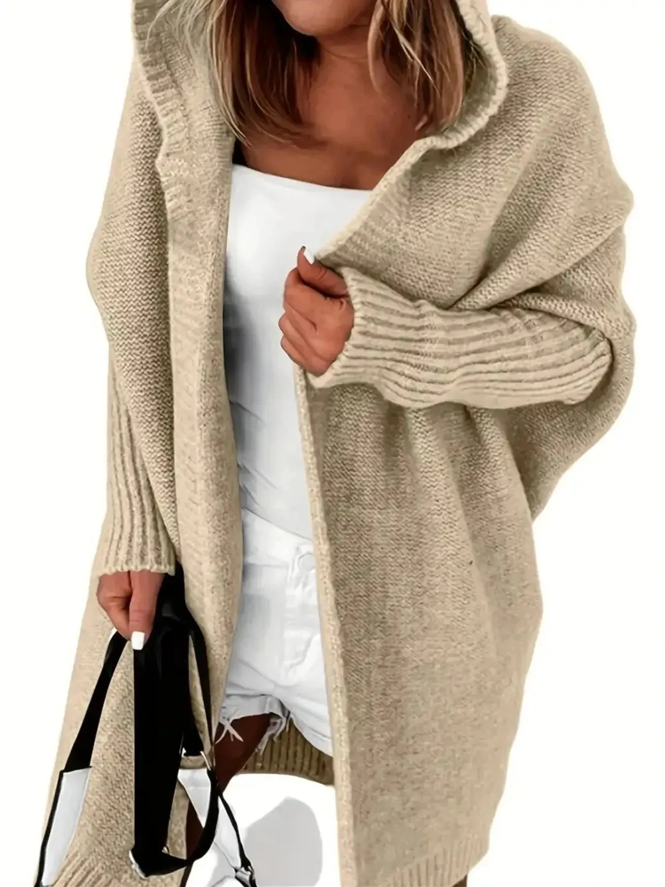 Hooded Knitted Cardigan Long Sleeve Casual Sweater for Winter & Fall Women's Clothing