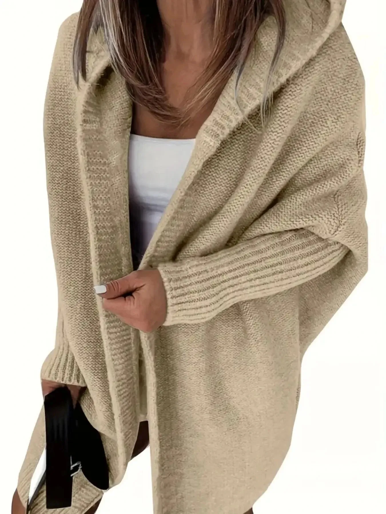 Hooded Knitted Cardigan Long Sleeve Casual Sweater for Winter & Fall Women's Clothing