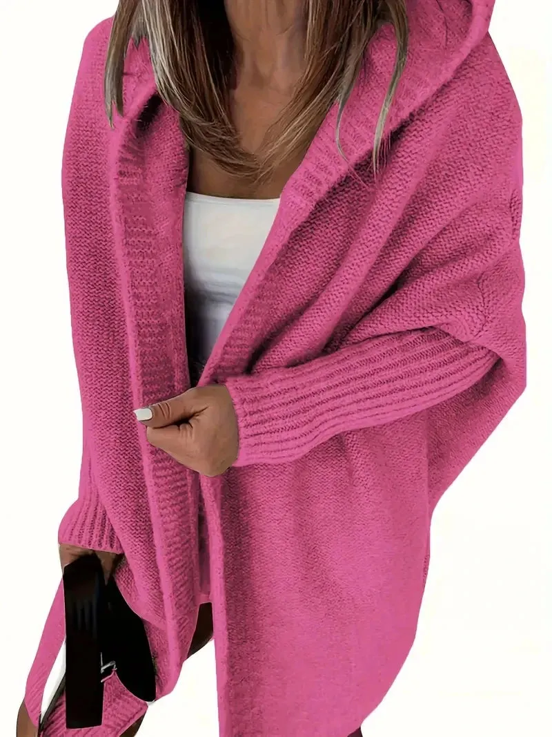 Hooded Knitted Cardigan Long Sleeve Casual Sweater for Winter & Fall Women's Clothing