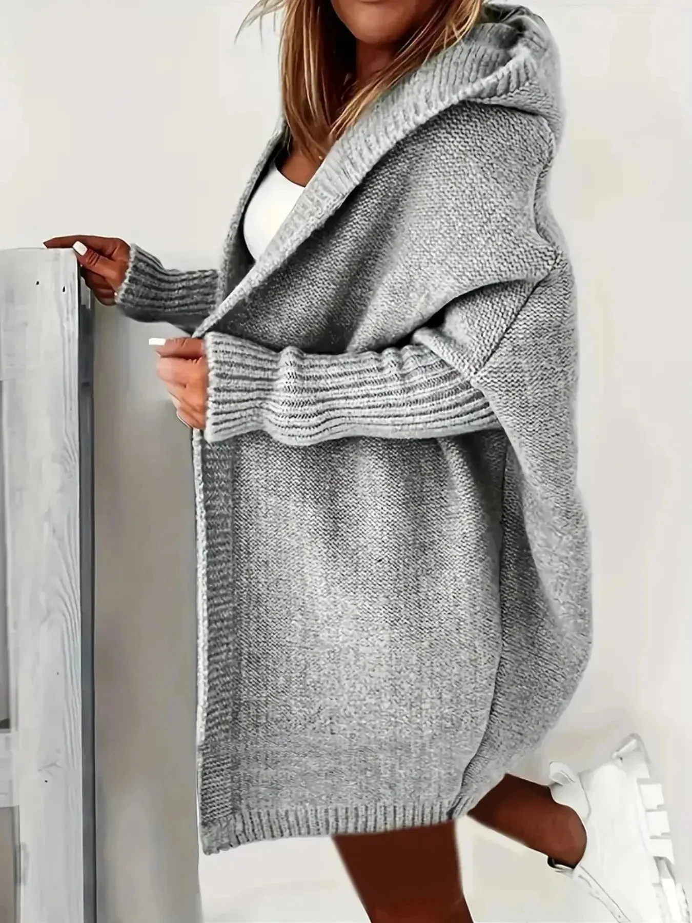 Hooded Knitted Cardigan Long Sleeve Casual Sweater for Winter & Fall Women's Clothing