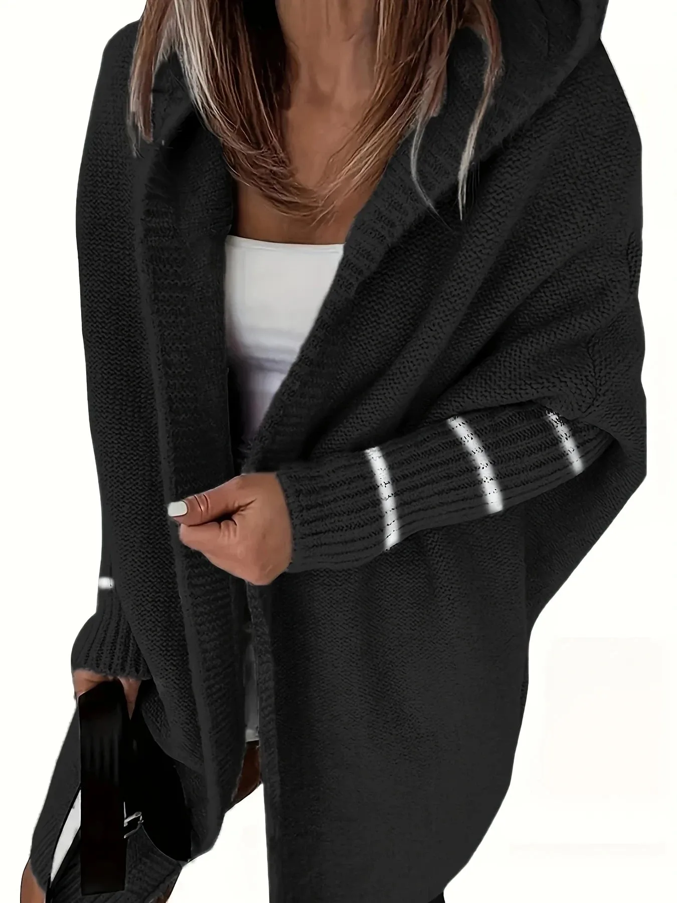 Hooded Knitted Cardigan Long Sleeve Casual Sweater for Winter & Fall Women's Clothing