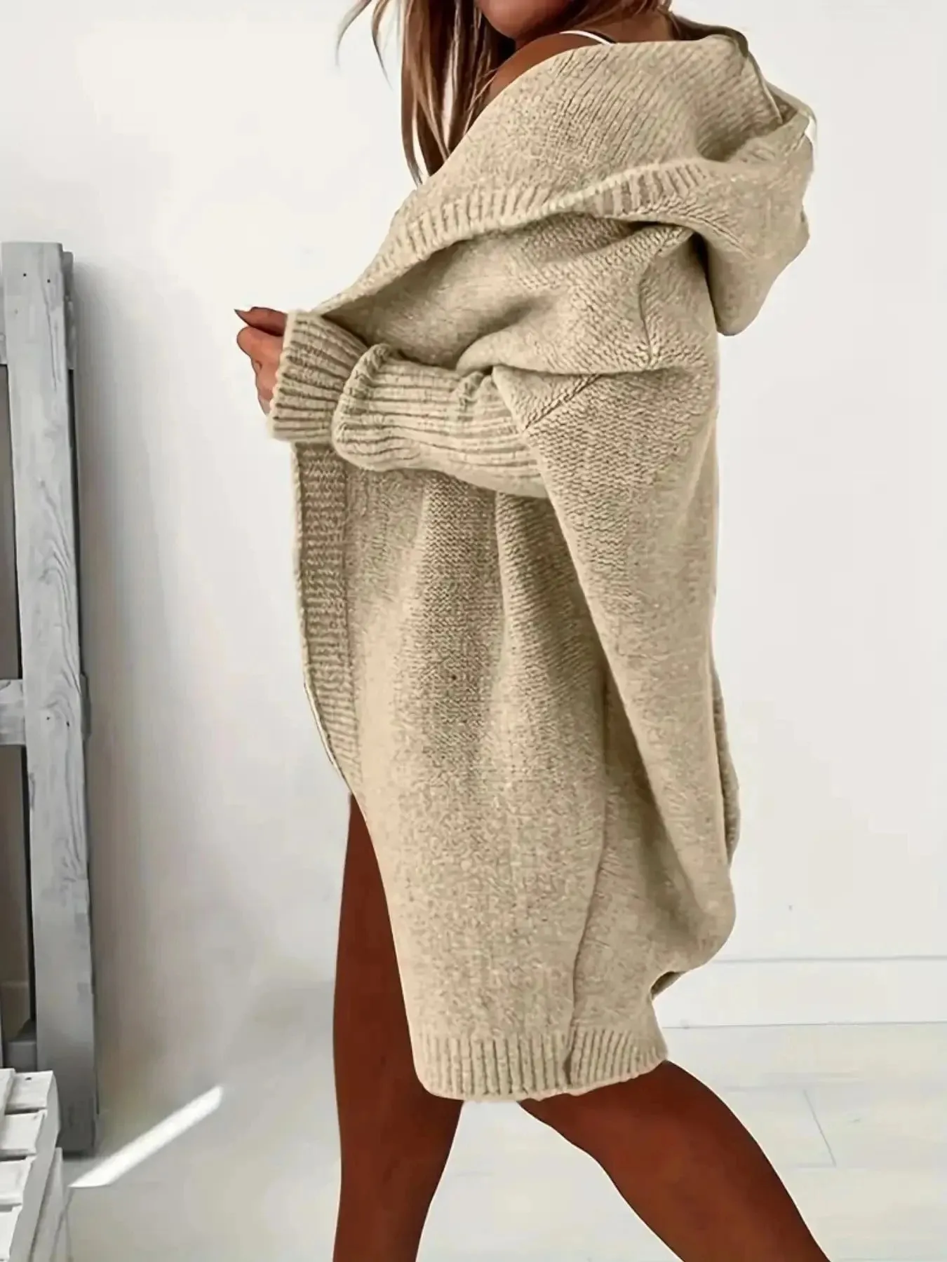 Hooded Knitted Cardigan Long Sleeve Casual Sweater for Winter & Fall Women's Clothing