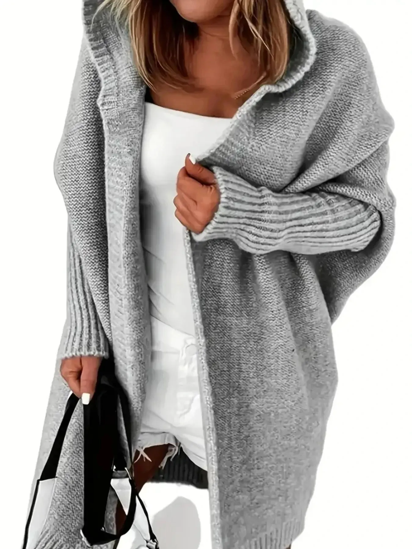 Hooded Knitted Cardigan Long Sleeve Casual Sweater for Winter & Fall Women's Clothing