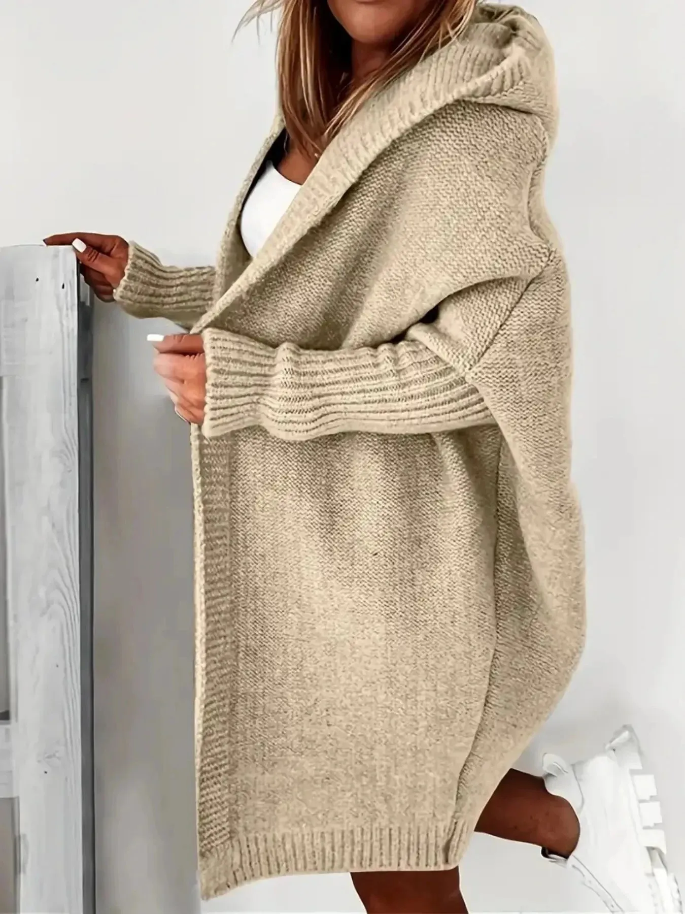 Hooded Knitted Cardigan Long Sleeve Casual Sweater for Winter & Fall Women's Clothing