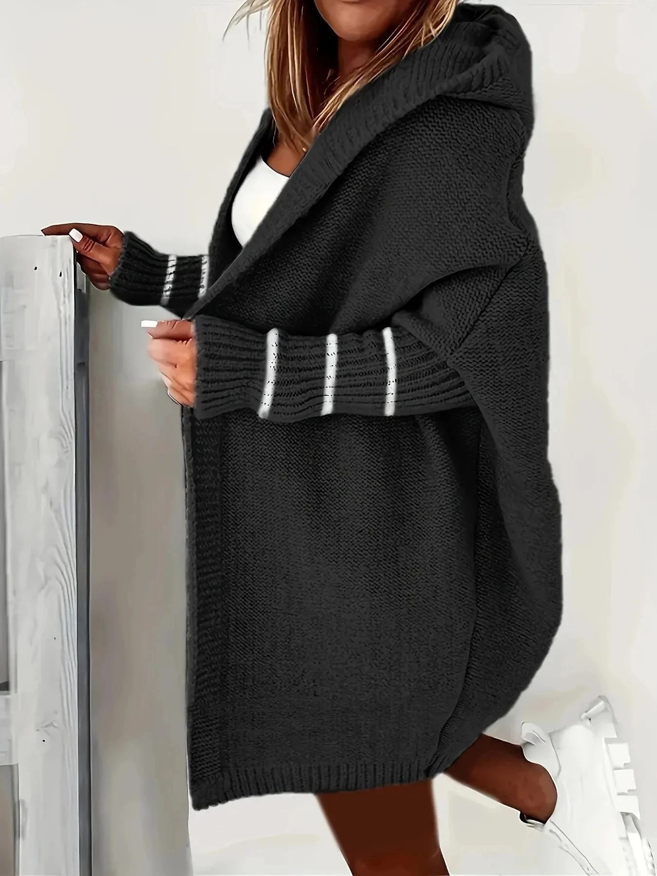 Hooded Knitted Cardigan Long Sleeve Casual Sweater for Winter & Fall Women's Clothing