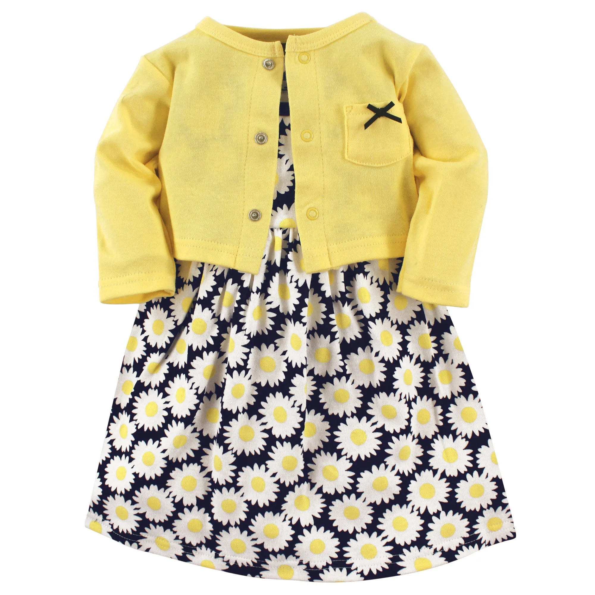 Hudson Baby Cotton Dress and Cardigan Set, Daisy