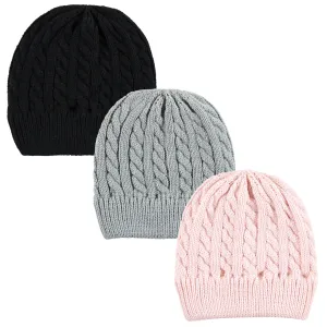 Hudson Baby Knitted Caps 3pk, Pink Black