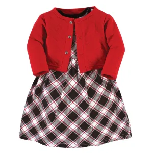 Hudson Baby Quilted Cardigan and Dress, Black Red Plaid