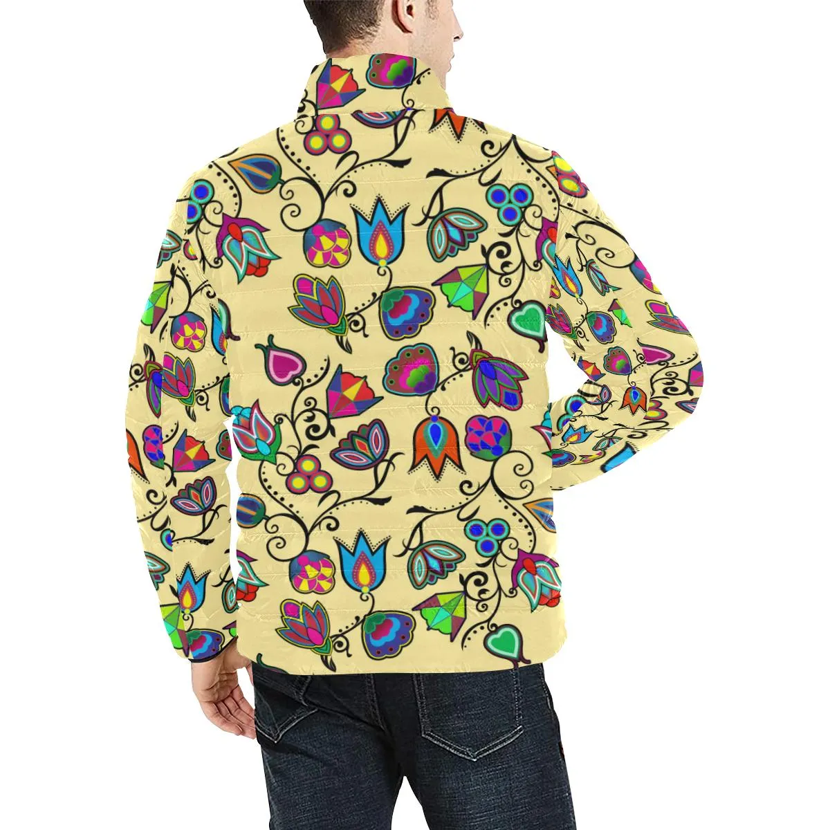 Indigenous Paisley Vanilla Men's Stand Collar Padded Jacket