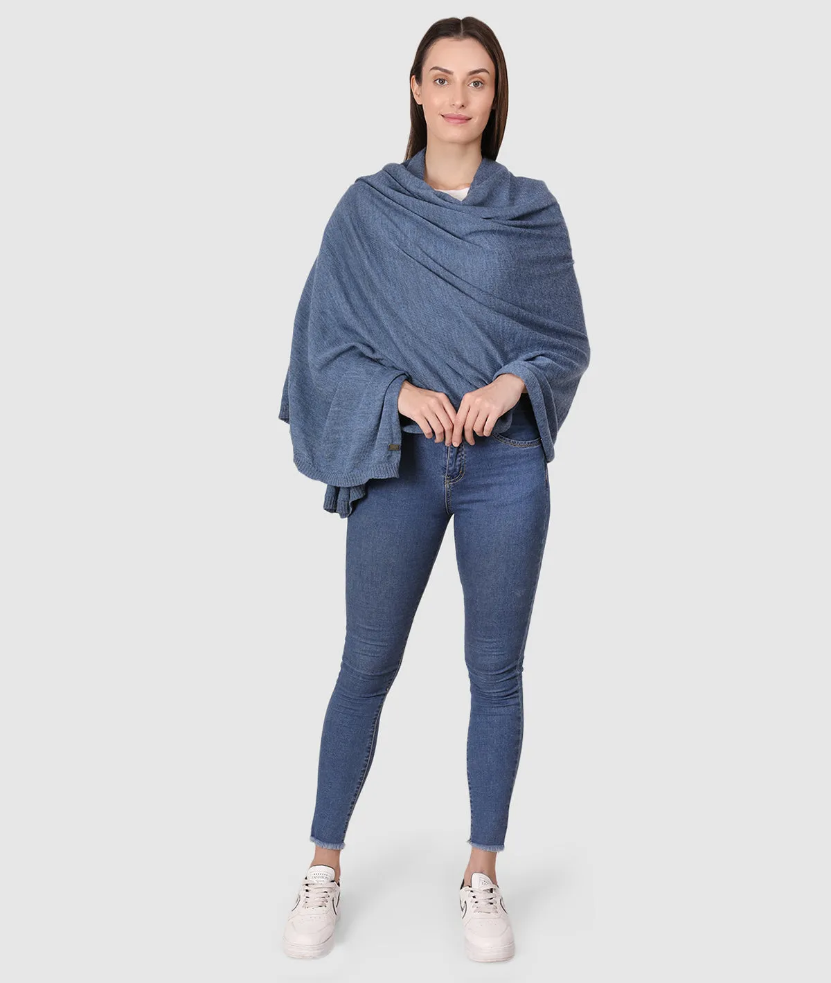 Jersey Knit 100% Merino Wool Shawl (Blue Mélange)