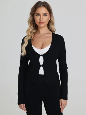 Jess Button Front Cropped Cardi - Black