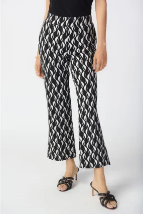 Joseph Ribkoff Black/Moonstone Wavy Geometric Print Cropped Flared Pants 241151