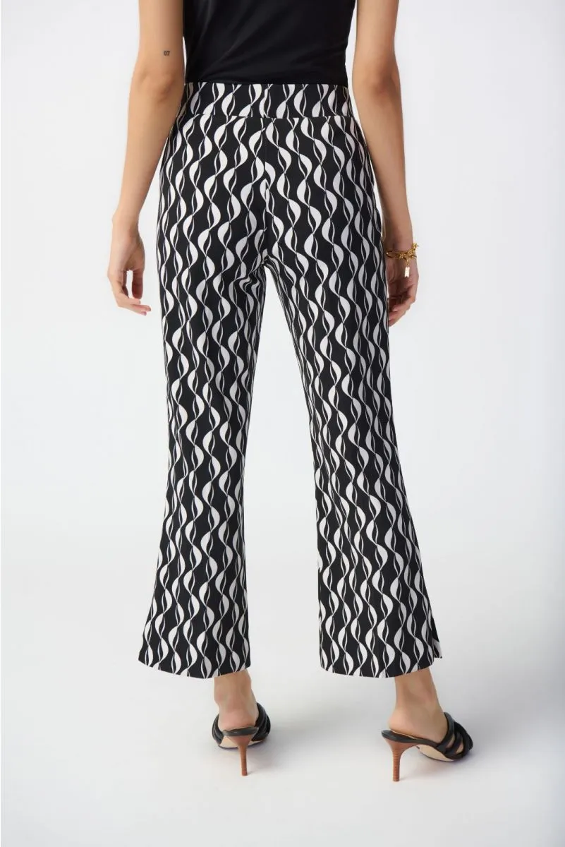 Joseph Ribkoff Black/Moonstone Wavy Geometric Print Cropped Flared Pants 241151