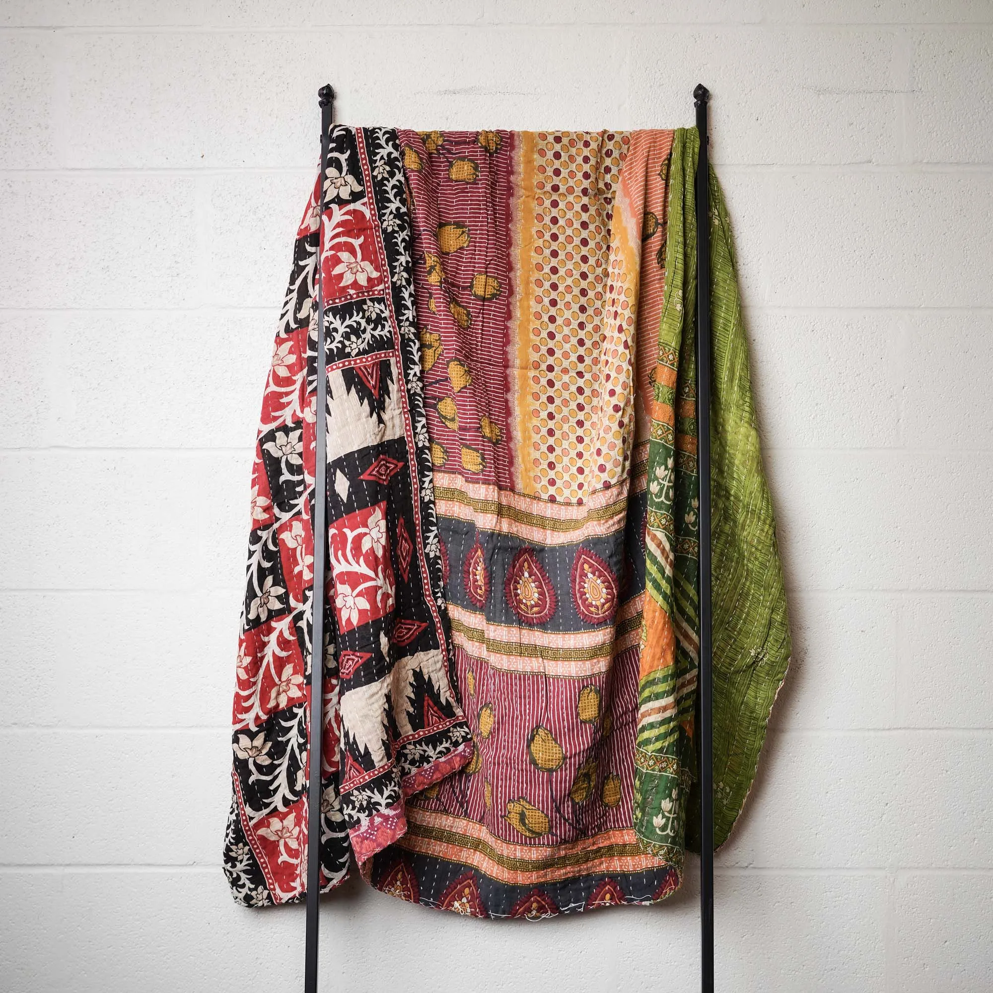 Kantha India Blanket One-of-a-Kind Handcrafted Quilted Pattern Throw ~ No. K-00570