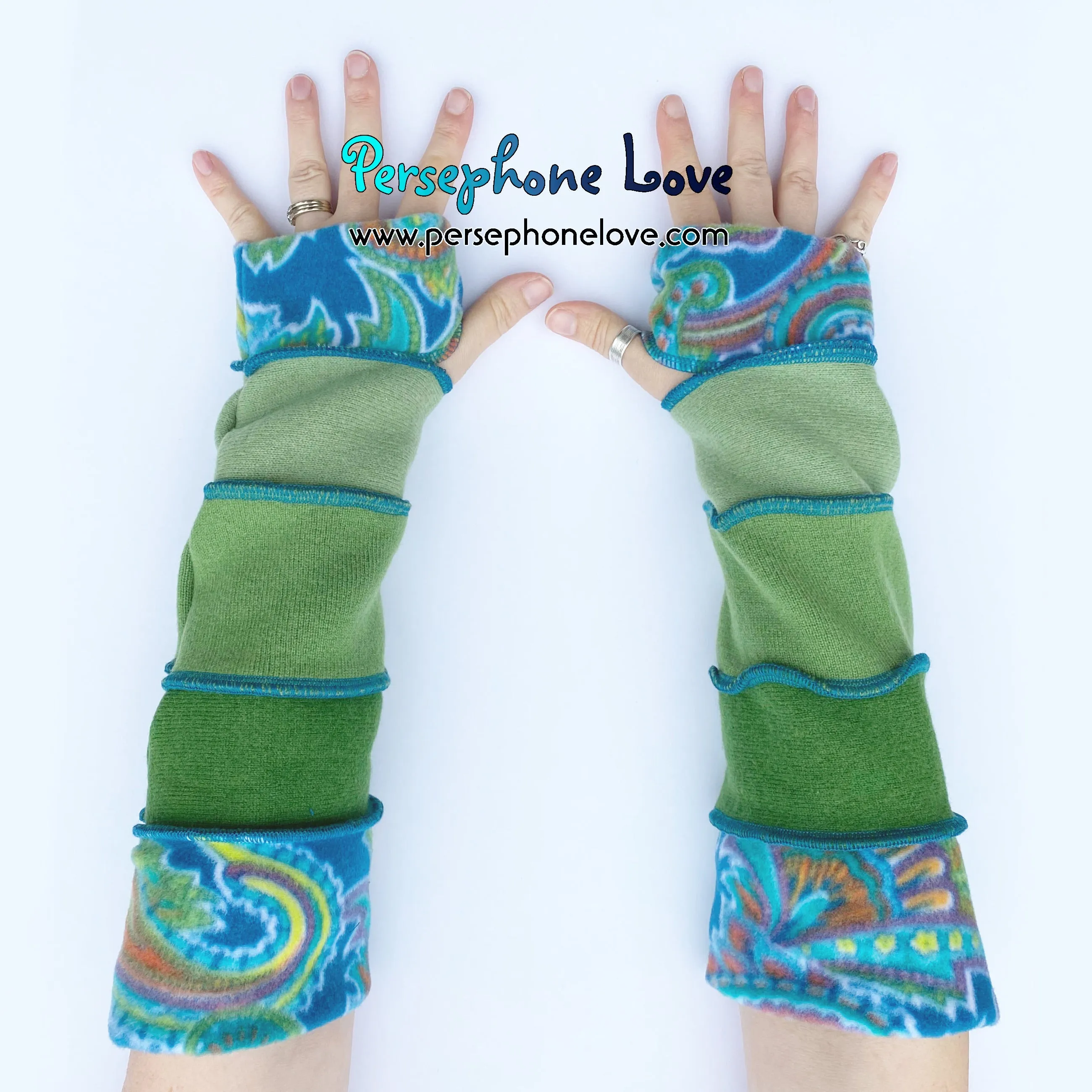 Katwise-inspired green felted 100% cashmere arm warmers-1680