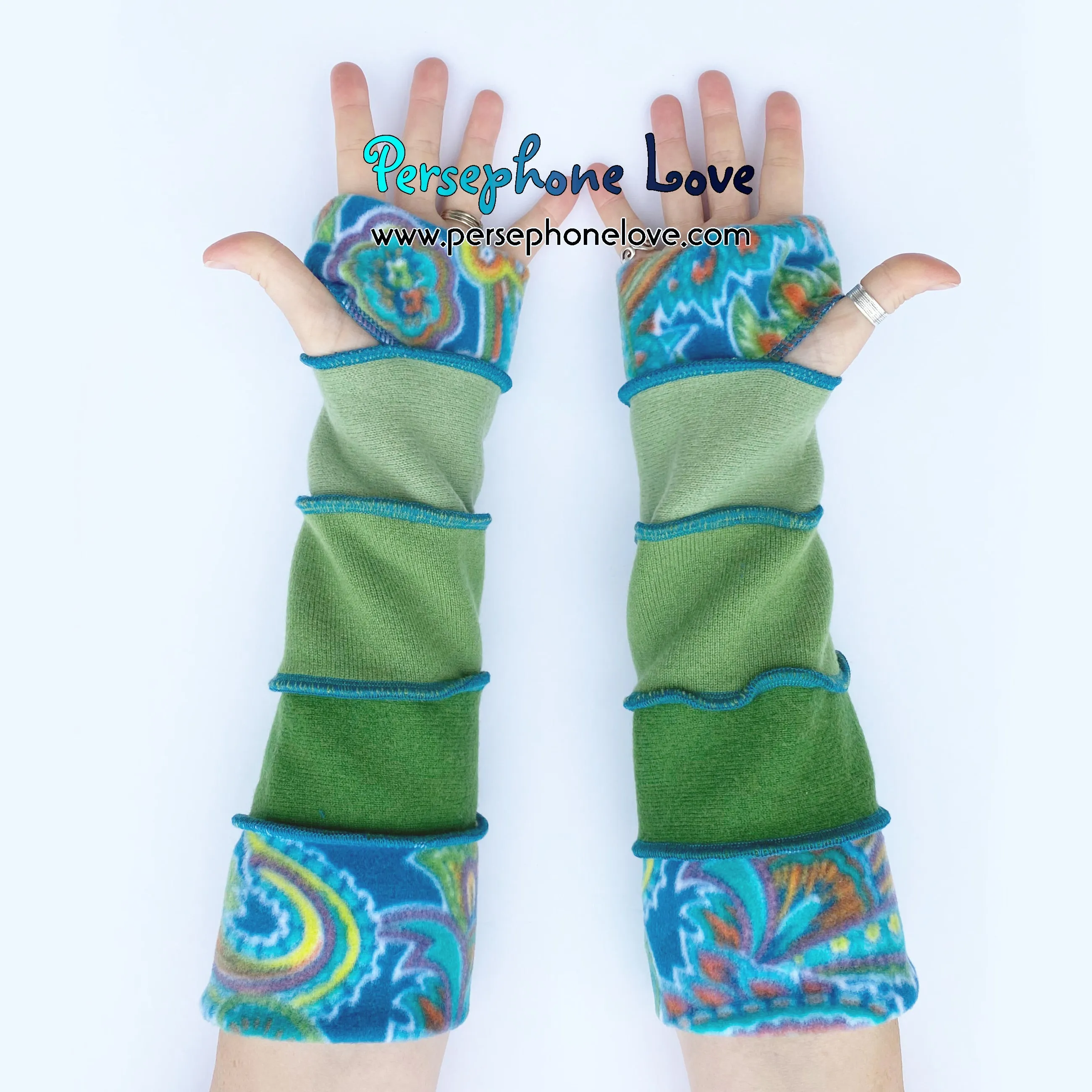 Katwise-inspired green felted 100% cashmere arm warmers-1680