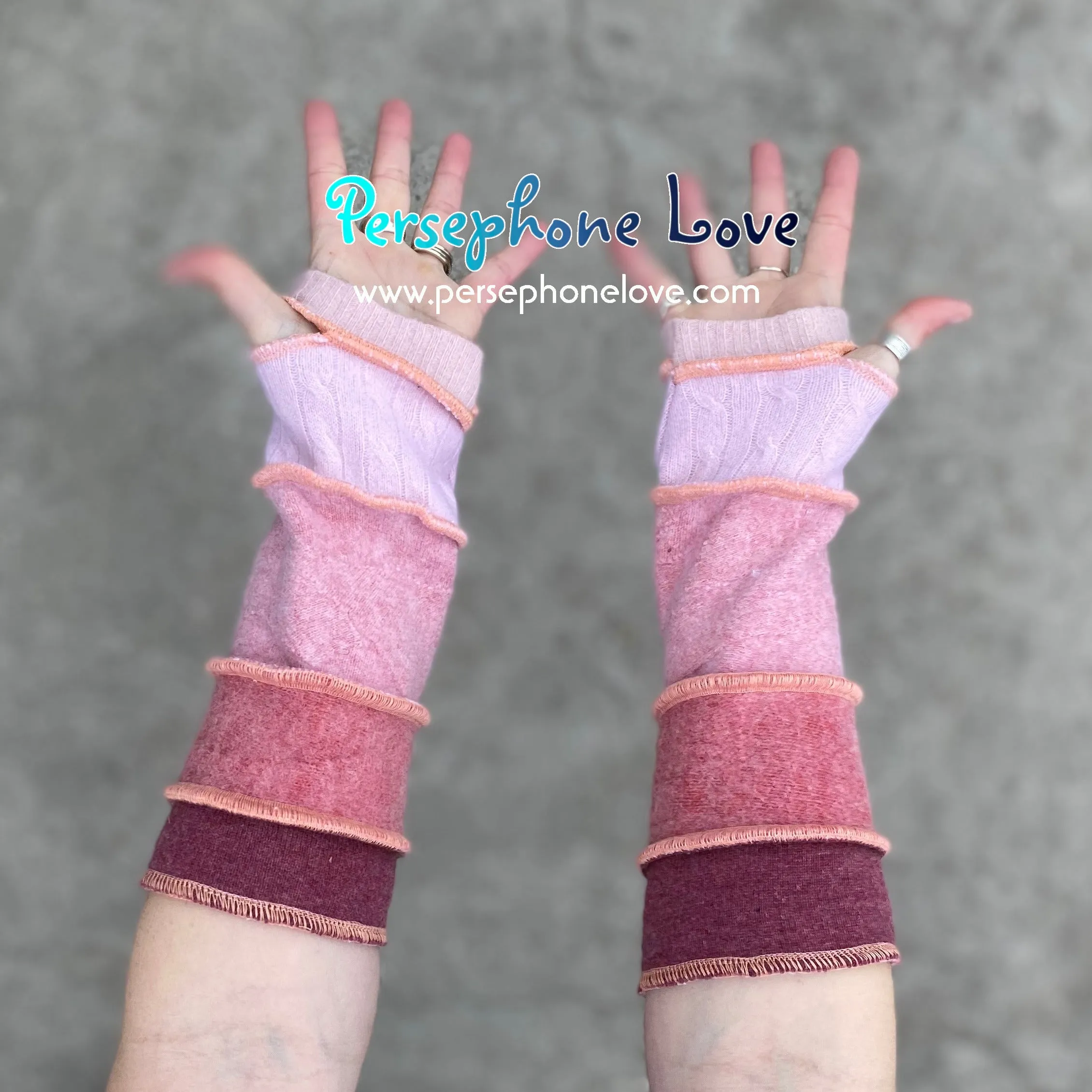 Katwise inspired needle-felted pink upcycled sweater arm warmers-1381