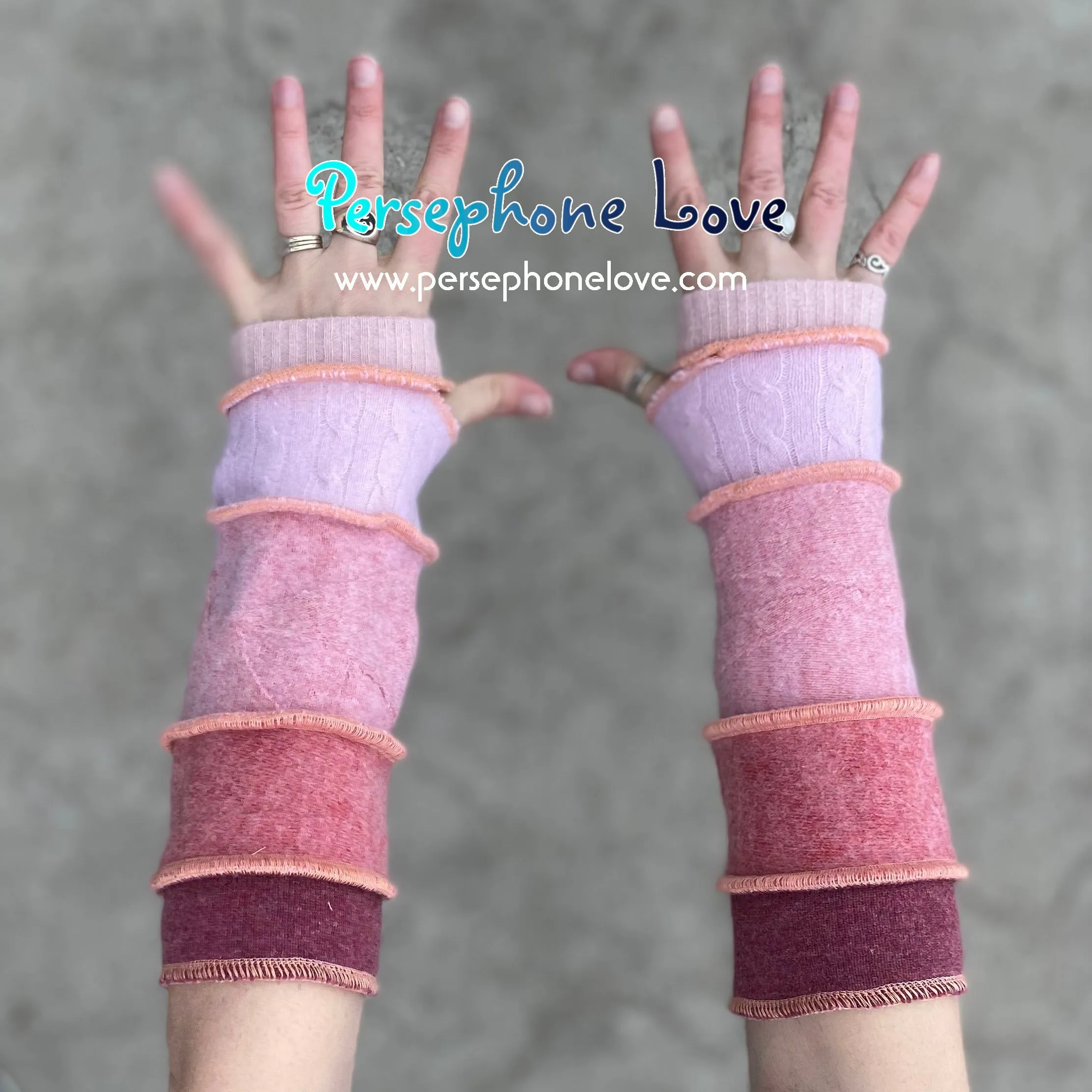 Katwise inspired needle-felted pink upcycled sweater arm warmers-1381