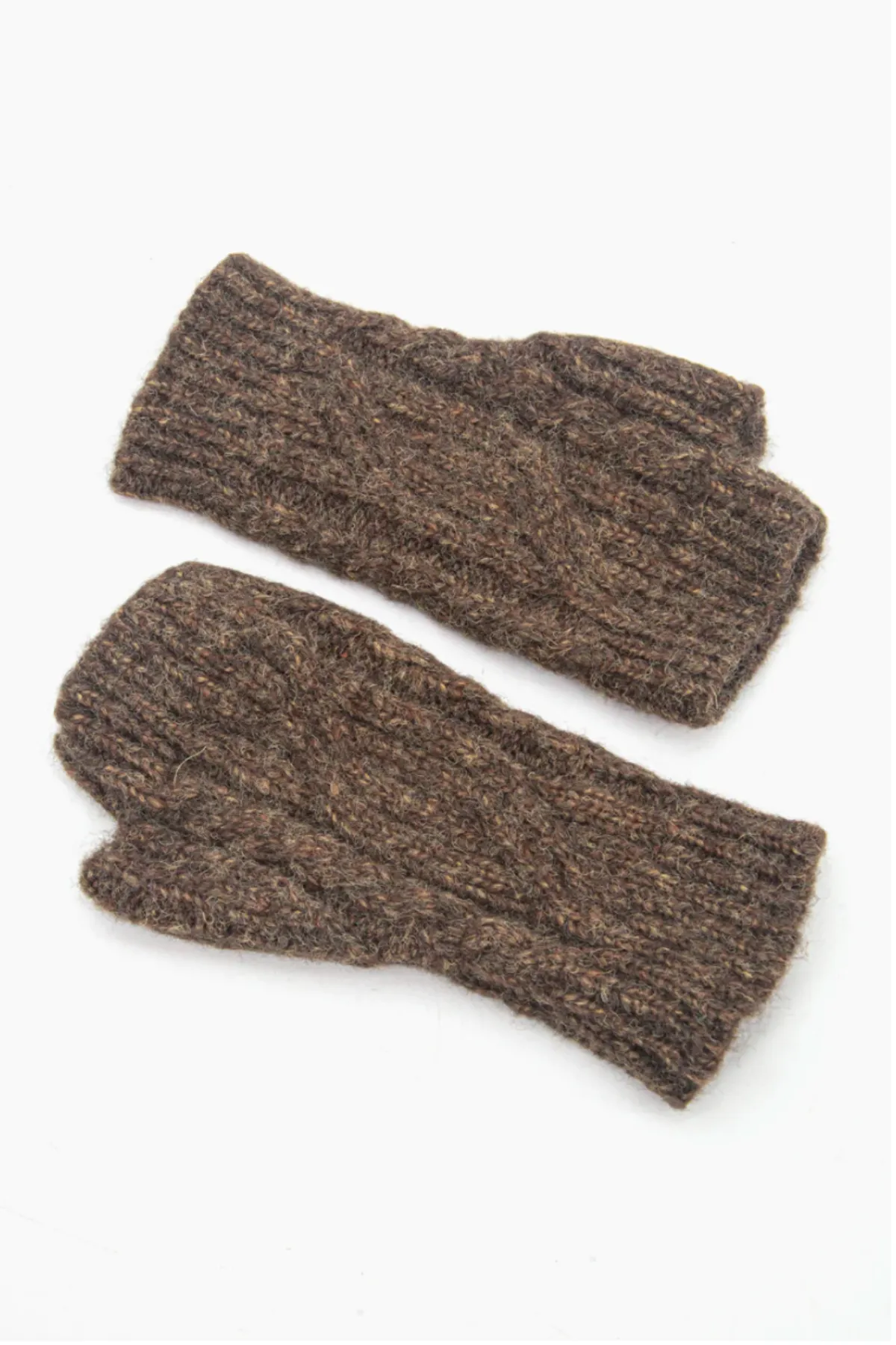 Khaki Brown Cable Knit Wrist Warmers