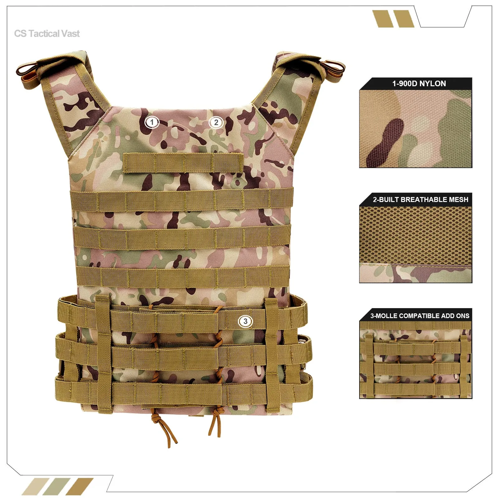 Kuiedis Camo Tactical Vest Adjustable Breathable for Airsoft Large