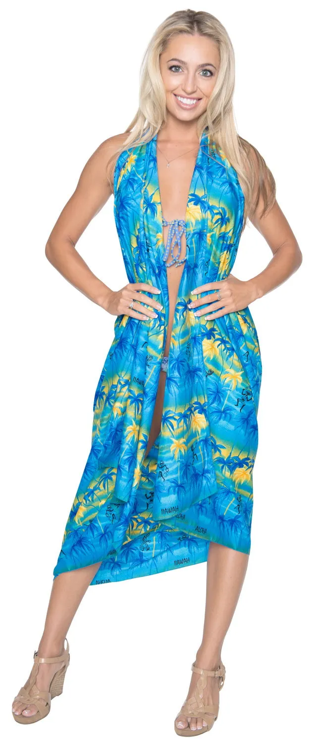 LA LEELA Women Sarong Swimwear Cover-Up Wrap Skirt Plus Size One Size Blue_C773