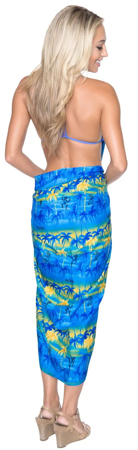 LA LEELA Women Sarong Swimwear Cover-Up Wrap Skirt Plus Size One Size Blue_C773