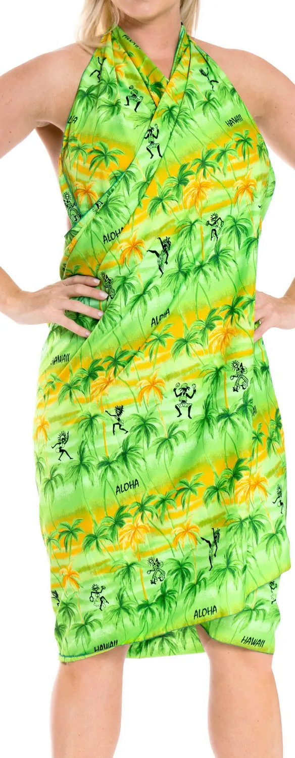 LA LEELA Women Swim Coverup Beach Wrap Skirt hawaiian Sarongs One Size Green_E414