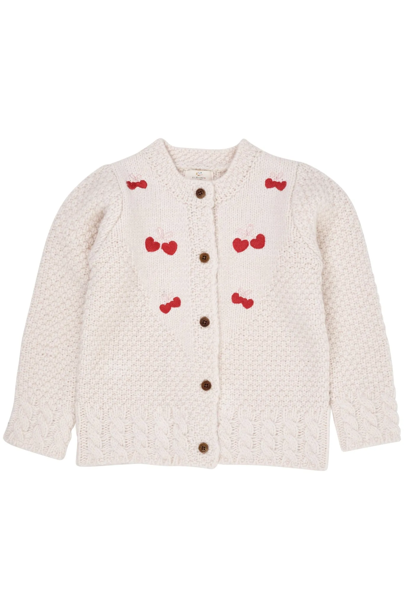 LAMBWOOL CARDIGAN W. BOW EMB - CREAM