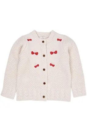 LAMBWOOL CARDIGAN W. BOW EMB - CREAM