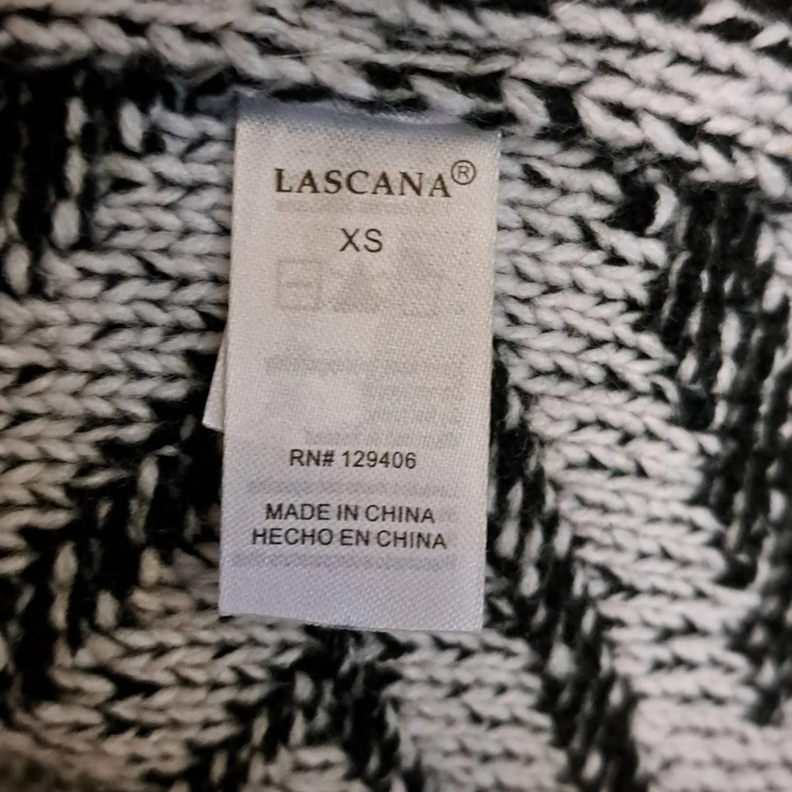 LASCANA Wool Geometric Blanket Cardigan in Black & Grey XS