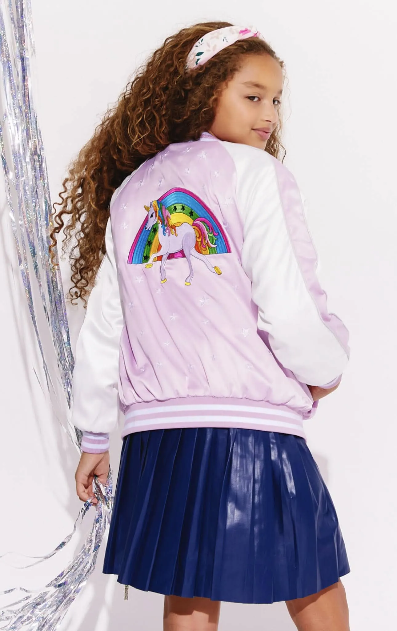 Lavender Unicorn Stars Satin Bomber