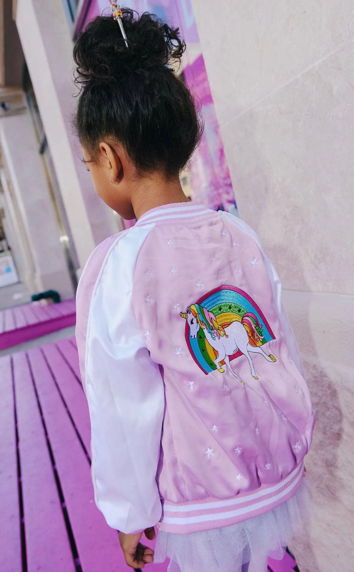 Lavender Unicorn Stars Satin Bomber