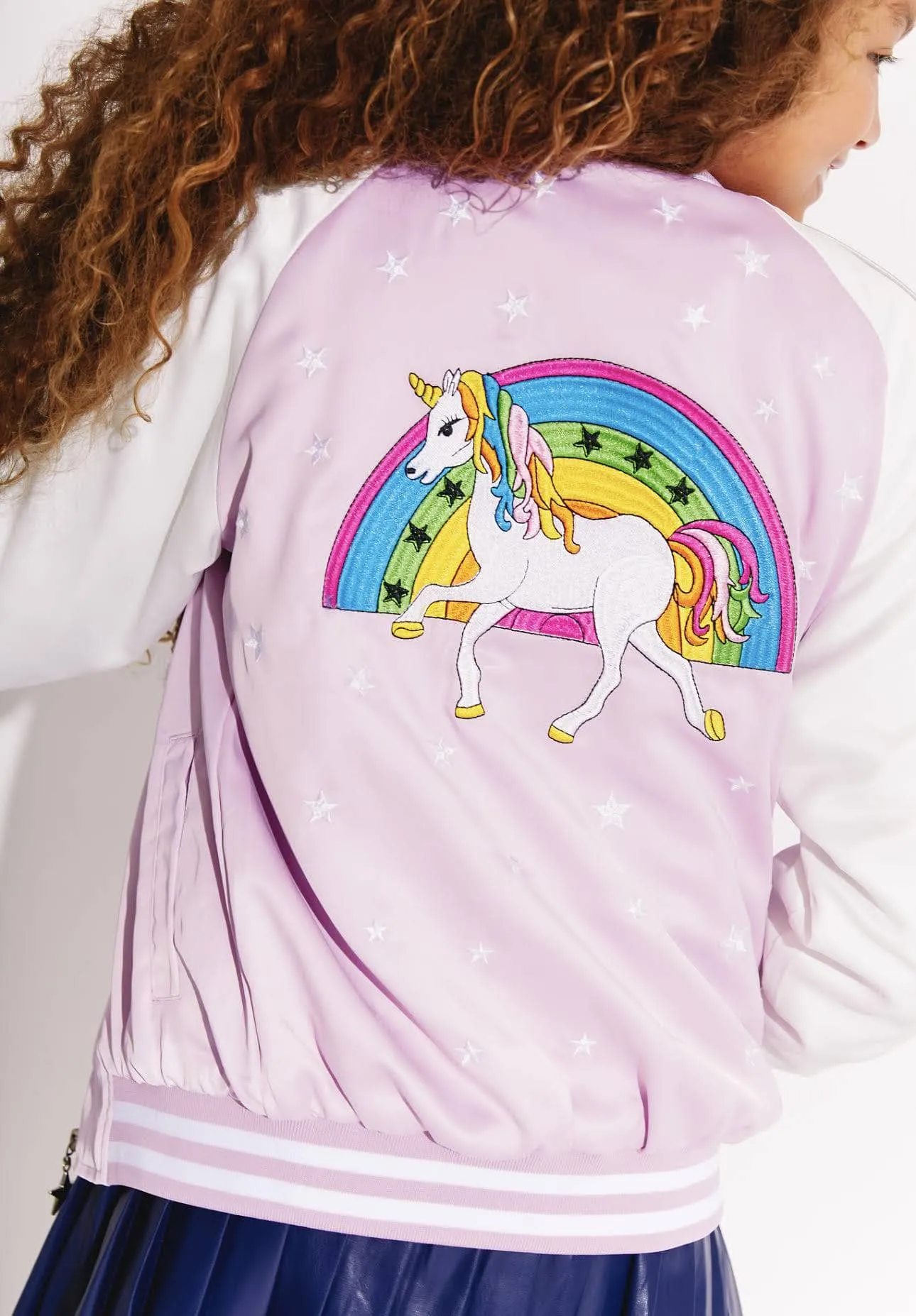 Lavender Unicorn Stars Satin Bomber