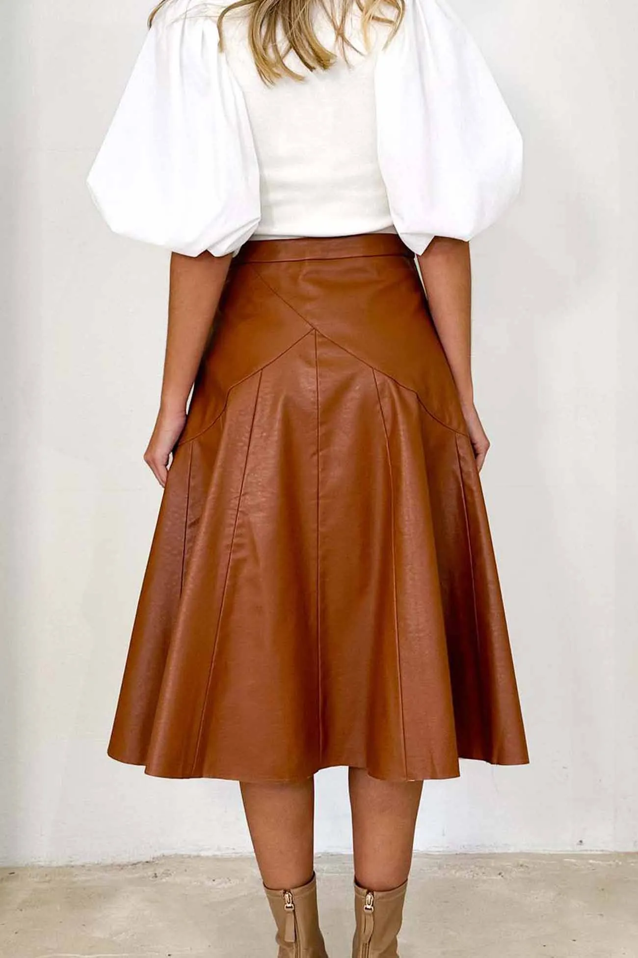 Leather High Waist Pleated Midi Skirt