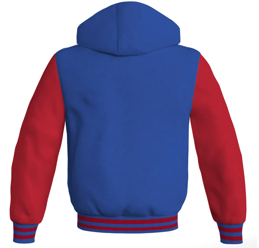 Letterman Hoodie Royal Blue Body and Red Leather Sleeves Varsity Hoodie