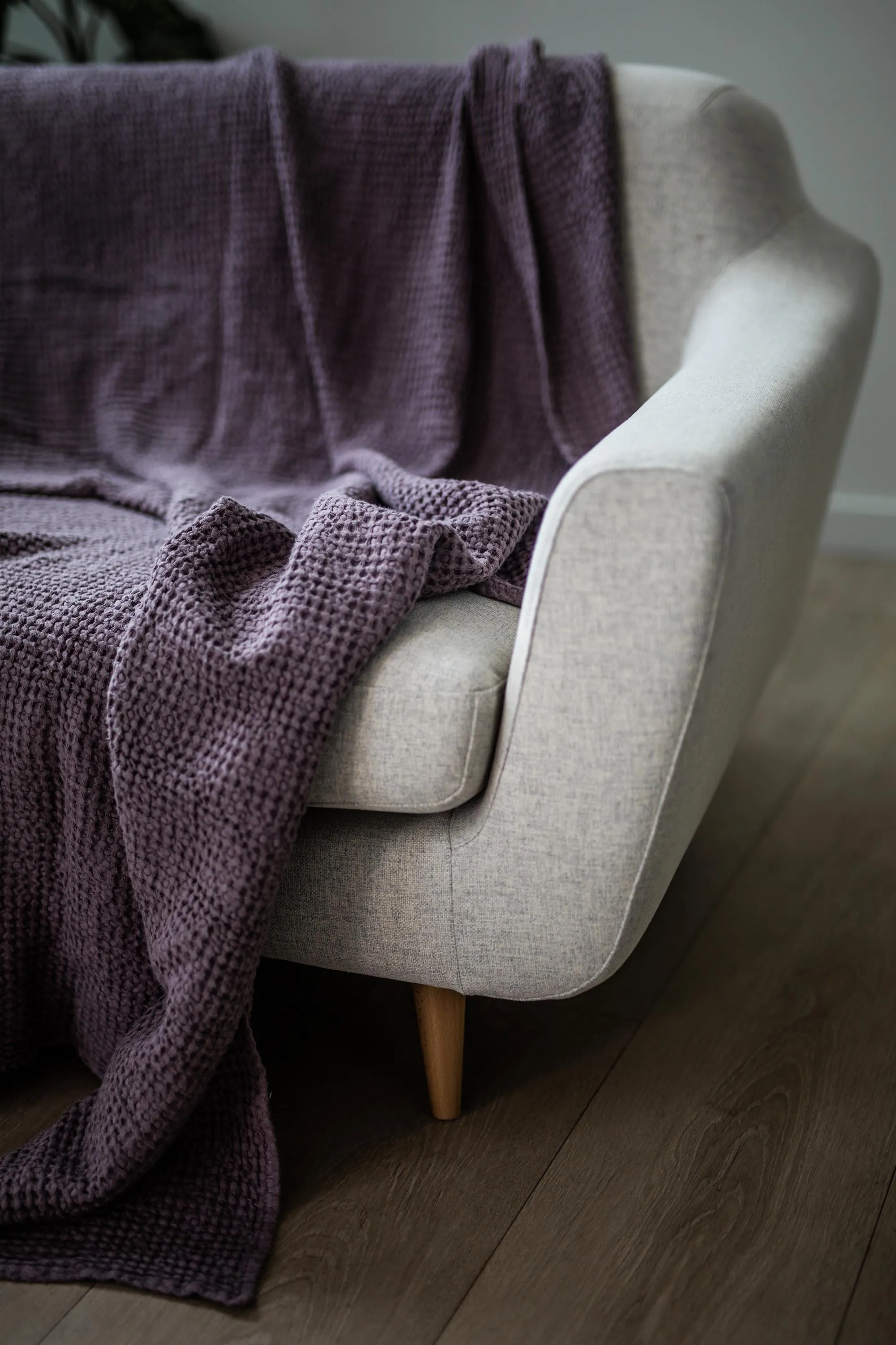 Linen waffle blanket in Dusty Lavender by AmourLinen