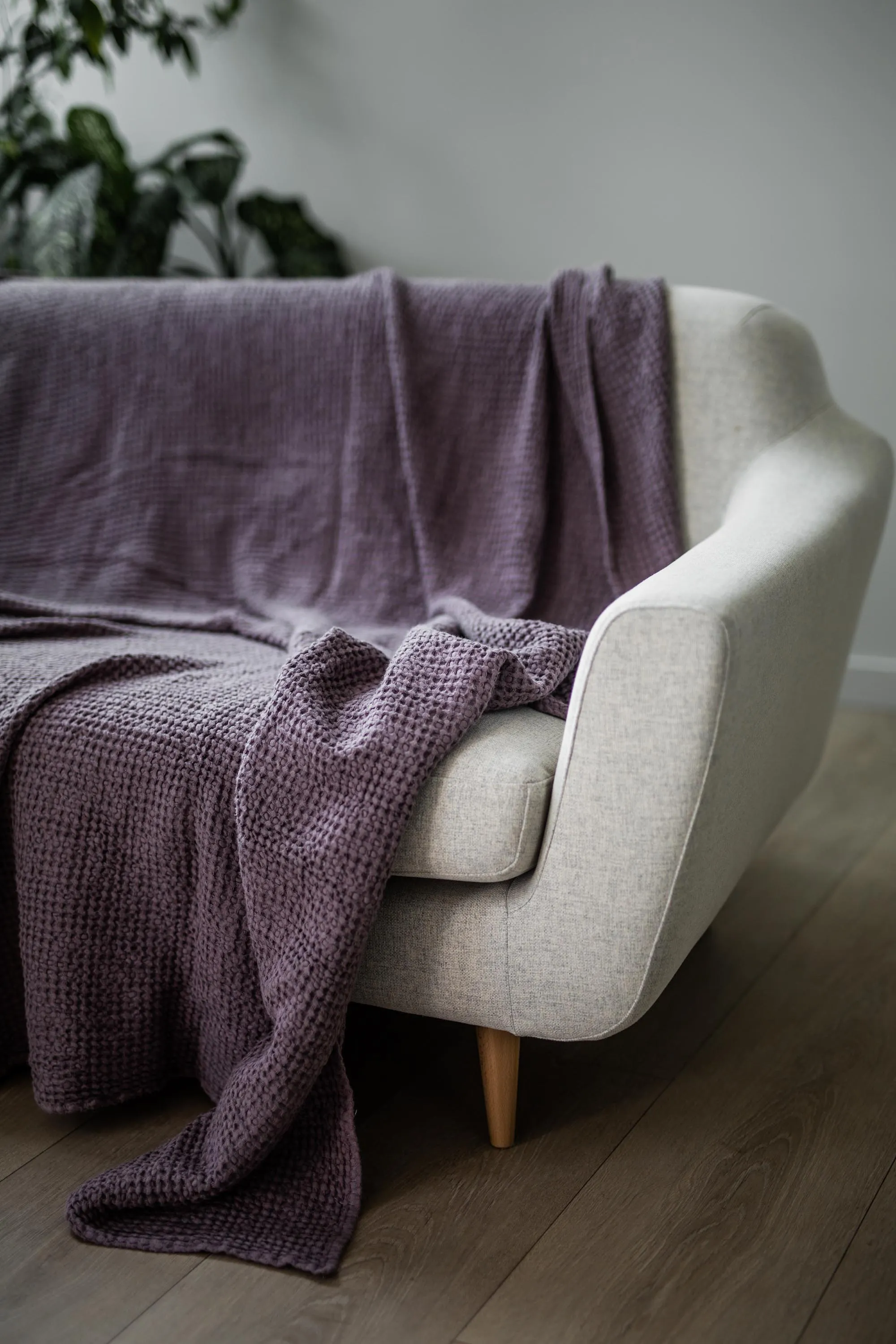 Linen waffle blanket in Dusty Lavender by AmourLinen