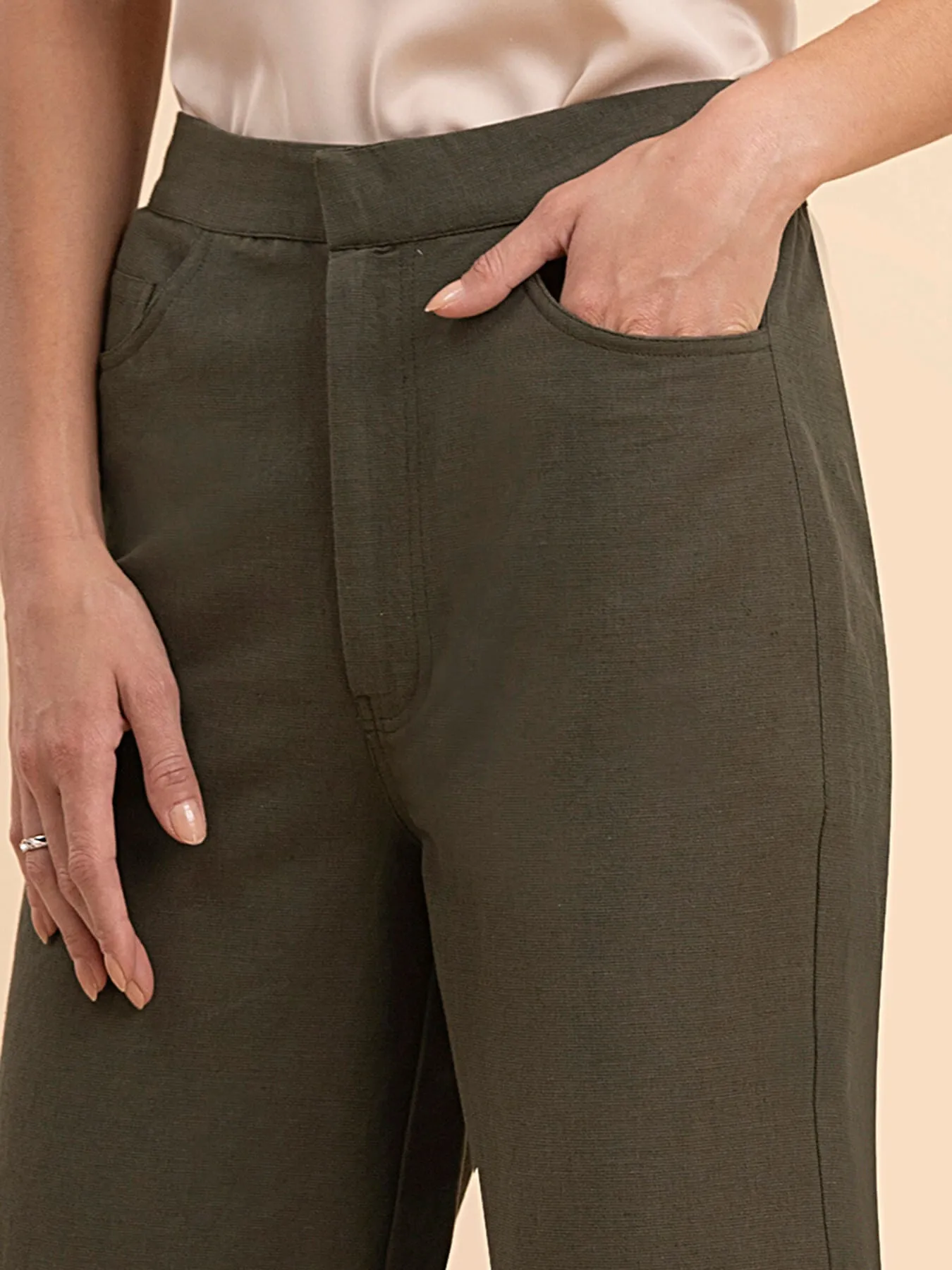 Linen Wide-Leg Trousers - Olive Green