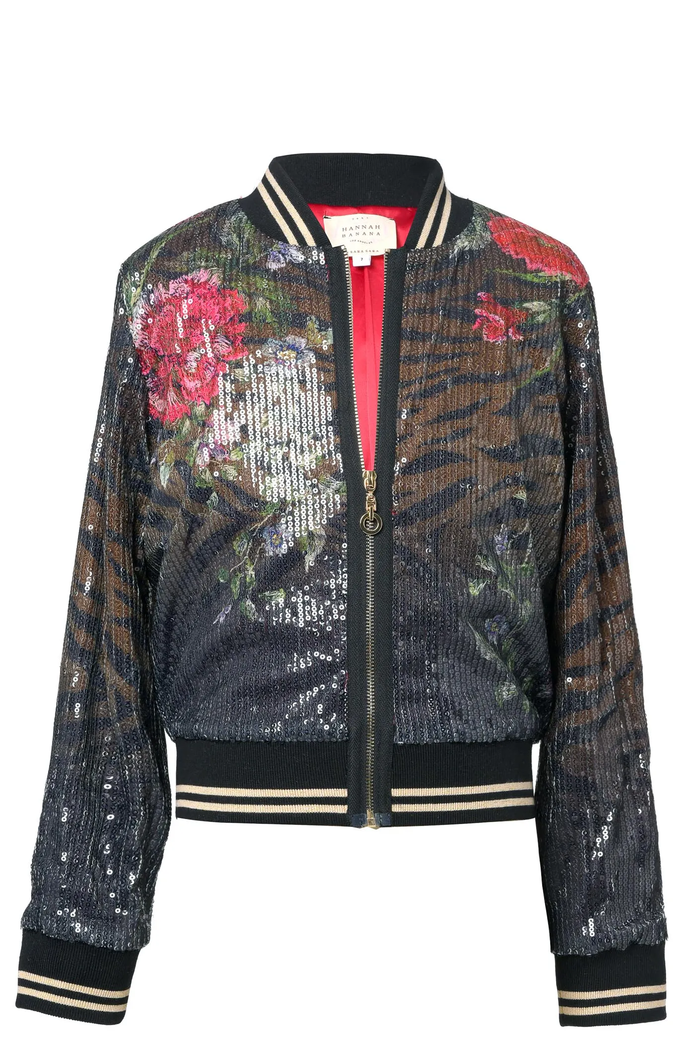 Little Girl's Tiger Floral Print Sequin Bomber Jacket